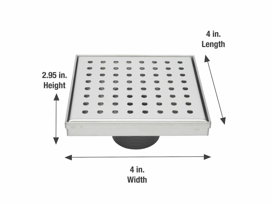 Bath & Kitchen Products B&K Square Models | 4-In Polished Chrome Zero Pattern Square 2-In Shower Drain