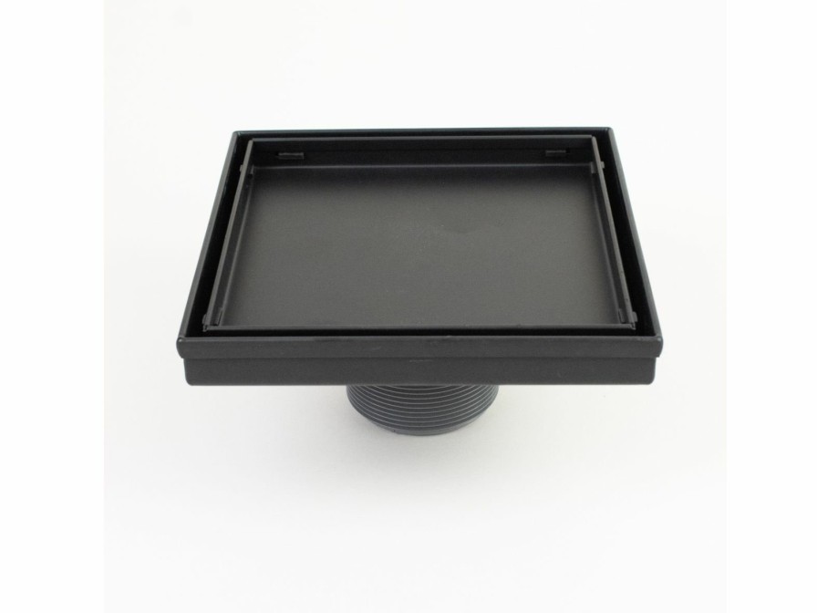 Bath & Kitchen Products B&K Square Models | 6-In Matte Black Tile-In Square 2-In Shower Drain