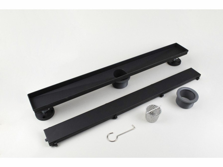 Bath & Kitchen Products B&K Linear Models | 24-In Matte Black Tile-In Linear 2-In Shower Drain