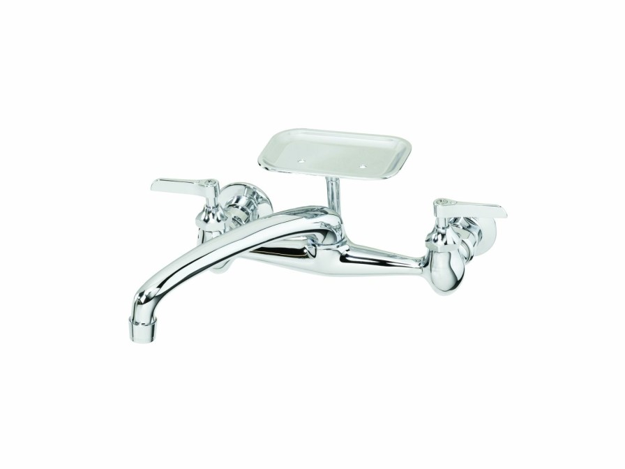 Bath & Kitchen Products B&K Utility | Wallmount Heavy Duty Brass W/ Soap Dish - 12" Cast Spout - Chrome