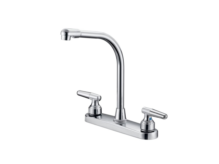 Bath & Kitchen Products B&K Kitchen | Two Metal Lever Handle High Arc W/Spray - Round Base - Chrome