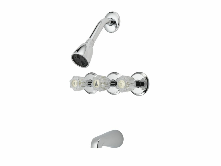 Bath & Kitchen Products B&K Tub & Shower | Three Acrylic Handle W/ Showerhead & Spout - Chrome